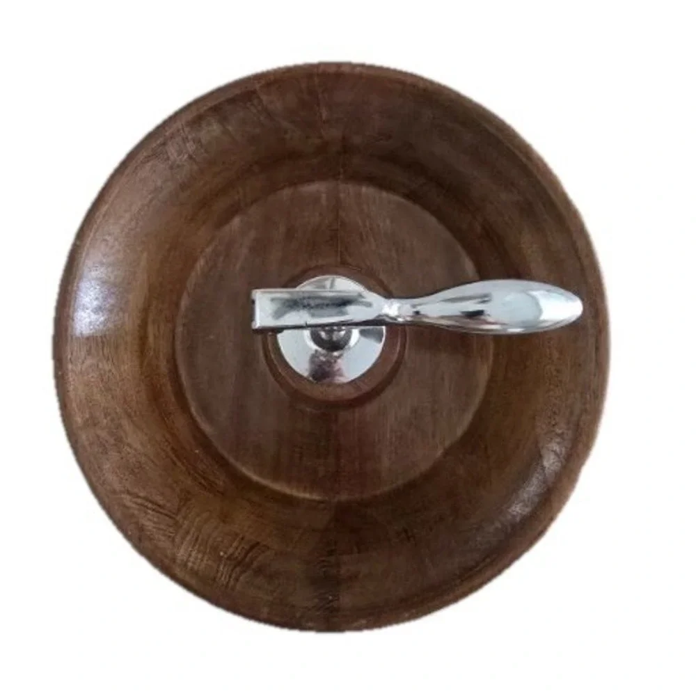 Vintage Nutcracker Bowl Walnut Brown Chrome 9.5